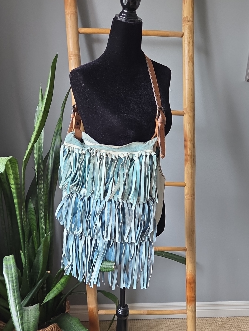 Free People SALTY SEAS Fringed Leather Slouch Tote/Bag